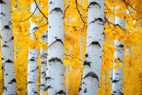 Autumn coppice of birch trees, white birch trees photo