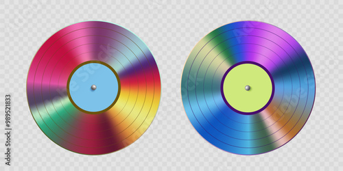 Retro vinyl music disc in disco style. Vintage collection isolated on transparent background. Stock vector illustration.