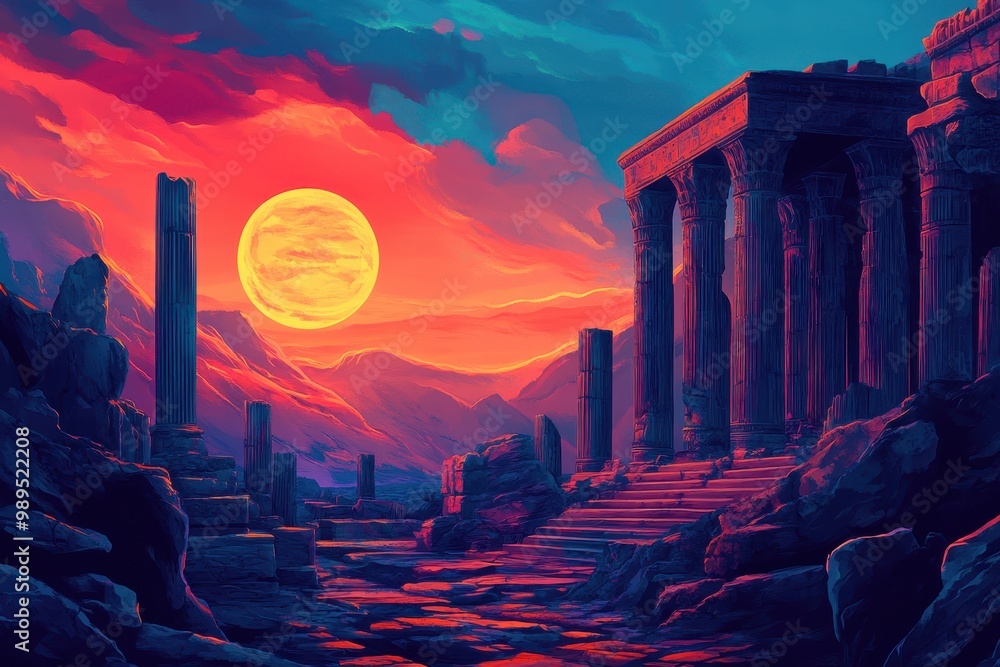 Fototapeta premium Ruins of an Ancient Temple at Sunset