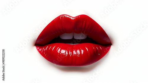 Sexy red female lips on a plain white background