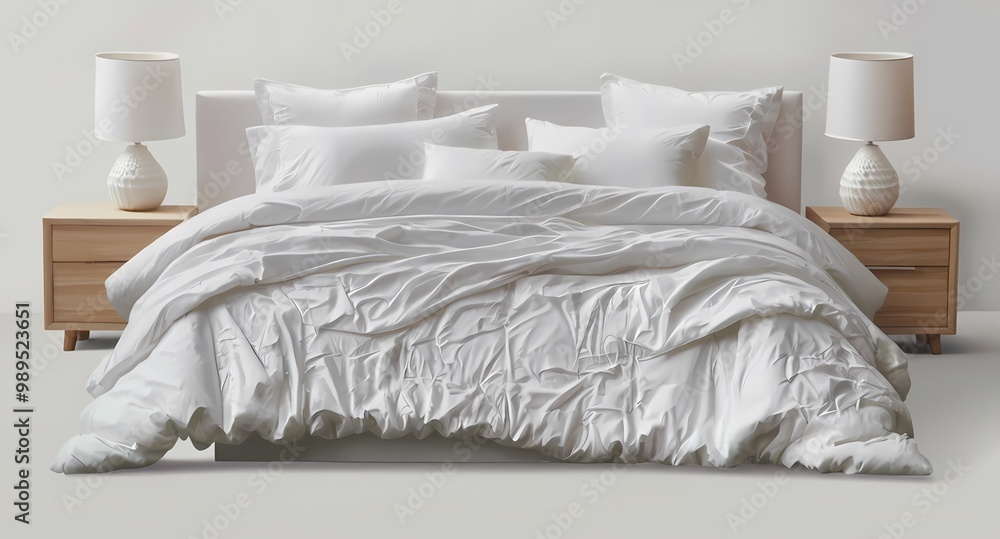 Close-Up View of Modern Bed Isolated on White Background Close-Up View of Modern Bed Isolated on White Background