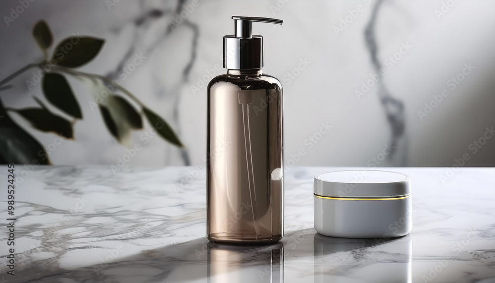 Simple lotion bottle on marble surface Simple lotion bottle on marble surface