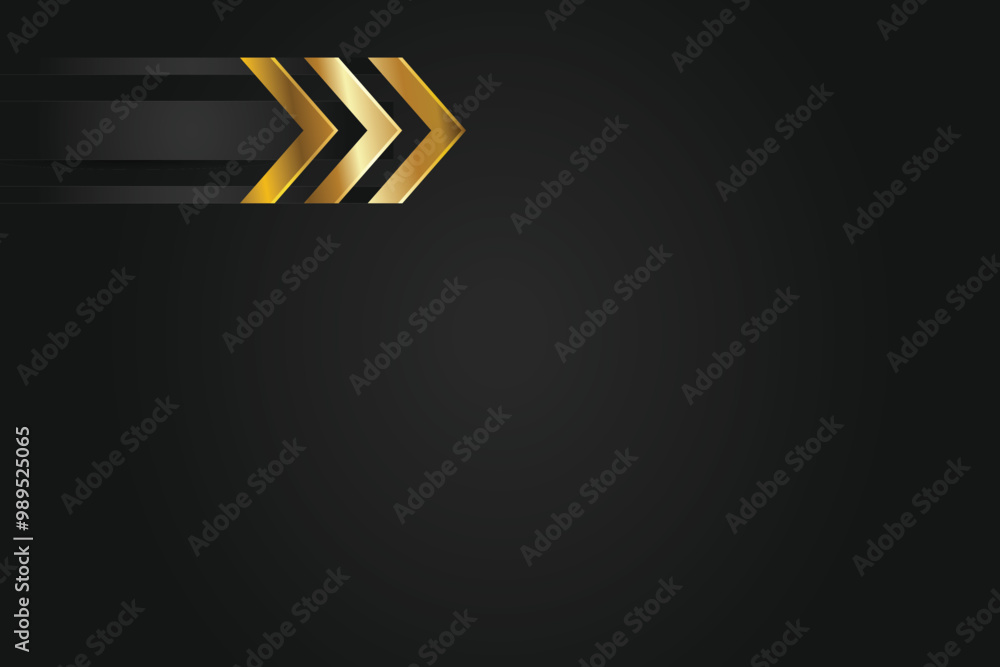 Abstract black background with three gold arrows. Abstract black background with three gold arrows.
