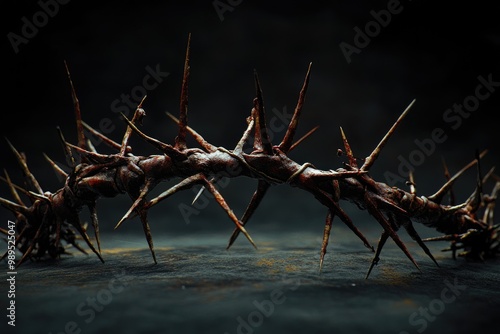 Symbolic Crown of Thorns in a Dark Isolated Setting: Embodying the Essence of Holy Week