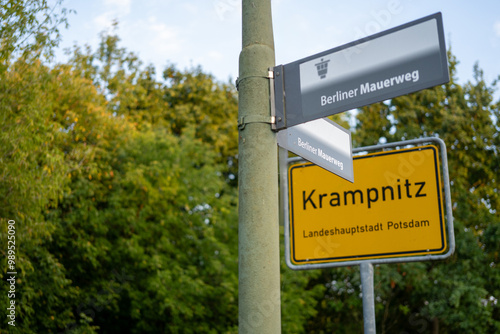 Sign showing the way on the Berlin Wall trail and the sign Krampnitz photo