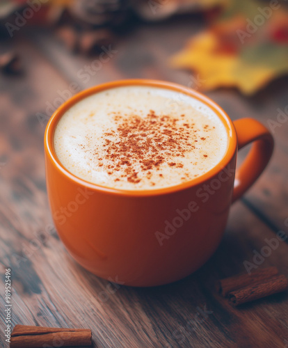 Pumpkin spice latte with cinnamon sprinkle photo