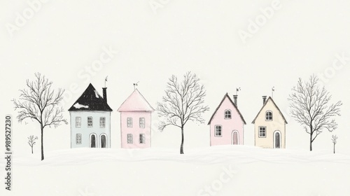 Wallpaper Mural A drawing of a row of houses in the snow Torontodigital.ca