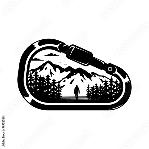 Mountain and carabiner vector illustration, camping on a beautiful mountain vector illustration