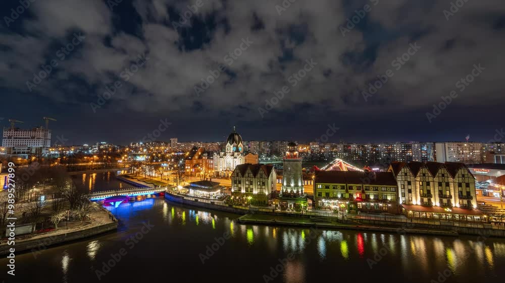 Night Hyperlapse Aerial View of Rybnaya Derevnya, Kaliningrad 4K Night Hyperlapse Aerial View of Rybnaya Derevnya, Kaliningrad 4K
