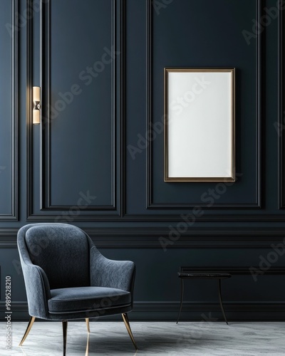 Contemporary Blue Interior Decor with Classic Furniture Mock-up Design