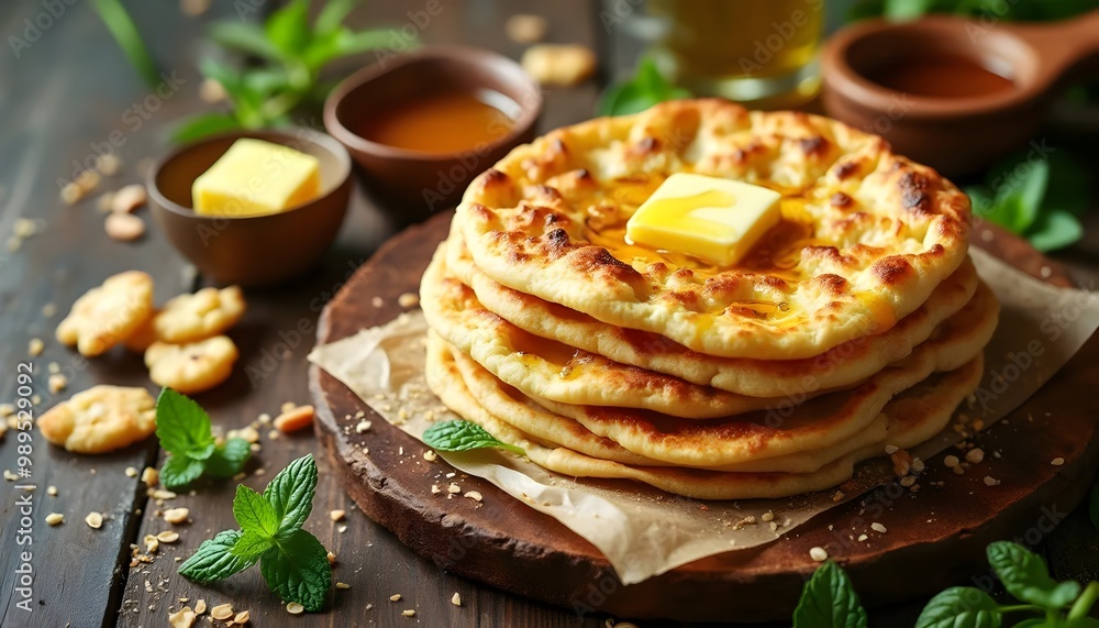 Moroccan Msemen Flatbread Served with Honey and Butter (Moroccan Cuisine) Moroccan Msemen Flatbread Served with Honey and Butter (Moroccan Cuisine)