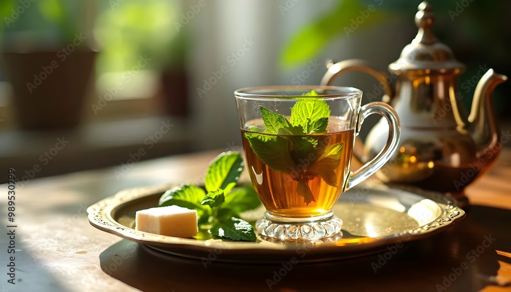 Moroccan Mint Tea with fresh mint and sugar (Moroccan Cuisine) Moroccan Mint Tea with fresh mint and sugar (Moroccan Cuisine)