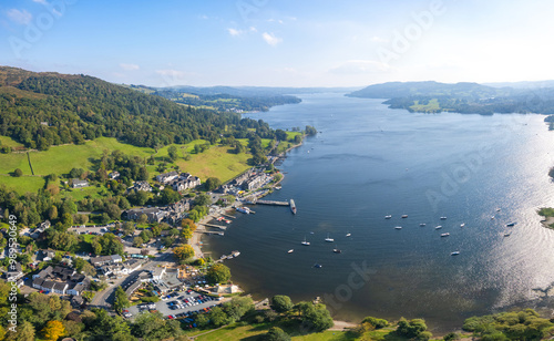 panorama aerial view of Ambleside, Windermere, Westmorland and Furness district of Cumbria, Lake Distract, UK photo