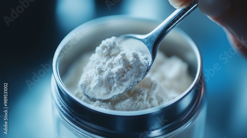 A tub of pre-workout powder next to a vibrant shaker bottle, with the powder ready to be mixed