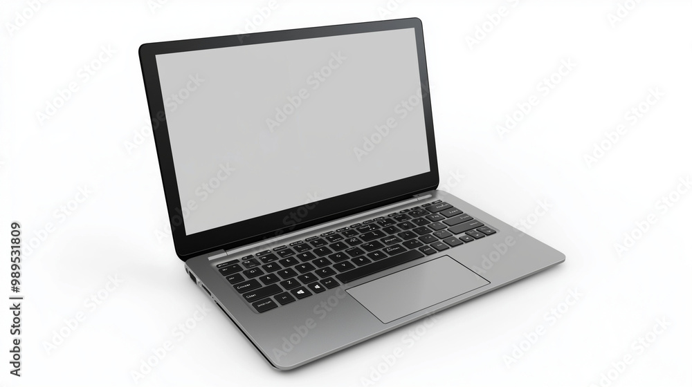 Modern Silver Laptop with Blank Screen Isolated on White Background Modern Silver Laptop with Blank Screen Isolated on White Background