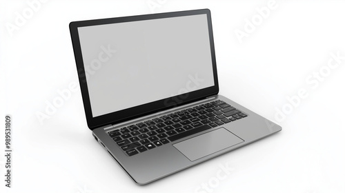 Modern Silver Laptop with Blank Screen Isolated on White Background