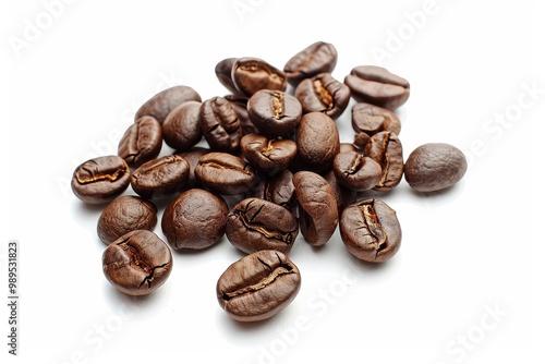 Coffee beans roasted on white surface