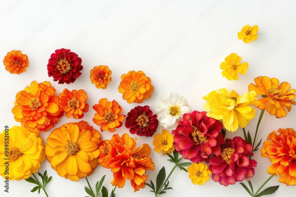 Colorful marigolds on white background Colorful marigolds on white background