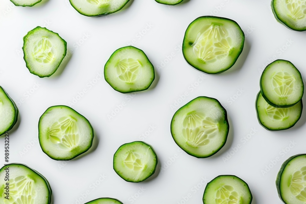 Cucumber slices on white background healthy food idea Cucumber slices on white background healthy food idea