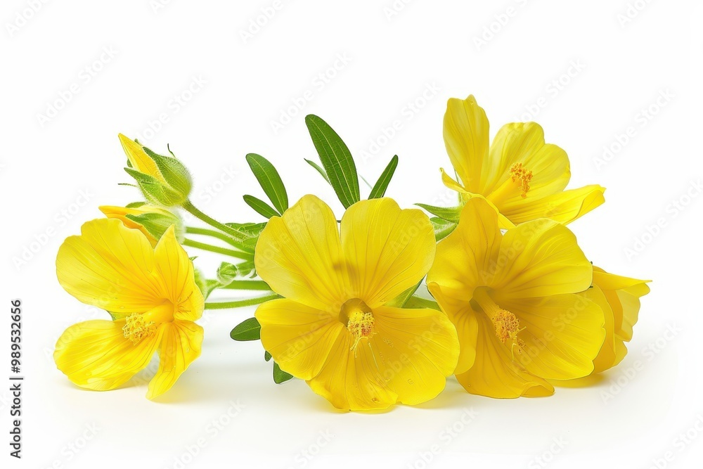 Evening primrose flowers against white background Evening primrose flowers against white background