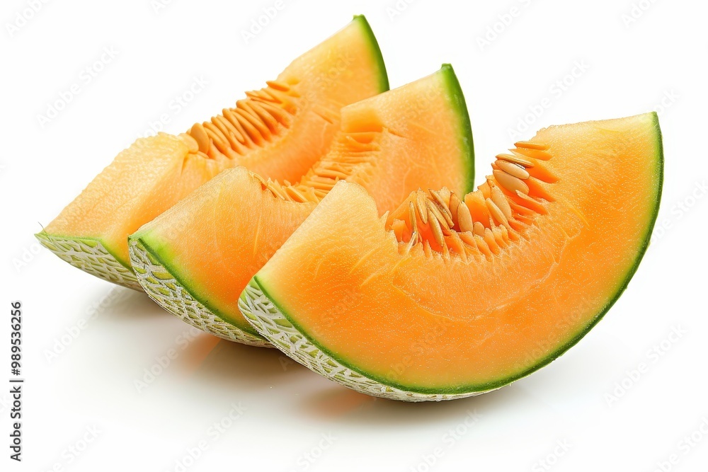 Slices of cantaloupe isolated on white background Slices of cantaloupe isolated on white background