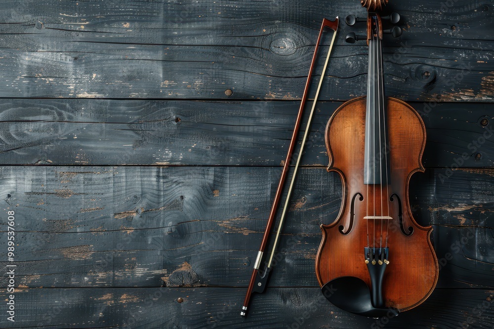 Naklejka premium Violin and bow on a table