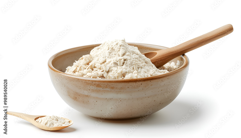 Ceramic bowl with oat flakes isolated on white background Ceramic bowl with oat flakes isolated on white background