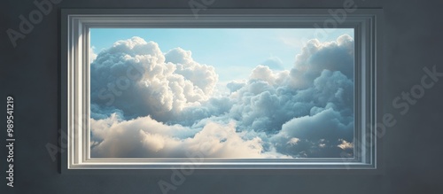 3D rendered illustration of clouds framed within a window creating a unique and imaginative perspective