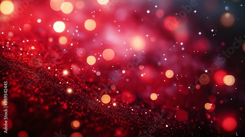 Red christmas background with snowflakes and bokeh lights