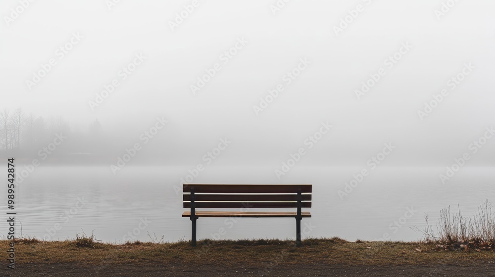 Foggy Lake with Bench - Tranquil Landscape Photography Foggy Lake with Bench - Tranquil Landscape Photography