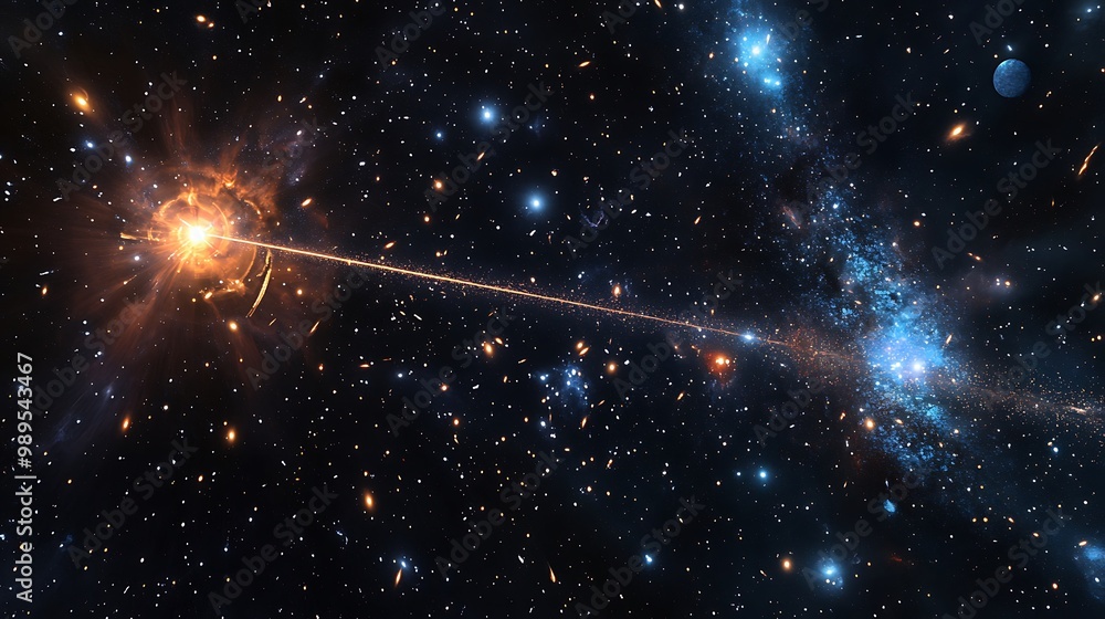 Thermodynamic Marvel: Cosmic String Flanked by a Redshifted Galaxy and a Blue Giant Star in Space Thermodynamic Marvel: Cosmic String Flanked by a Redshifted Galaxy and a Blue Giant Star in Space