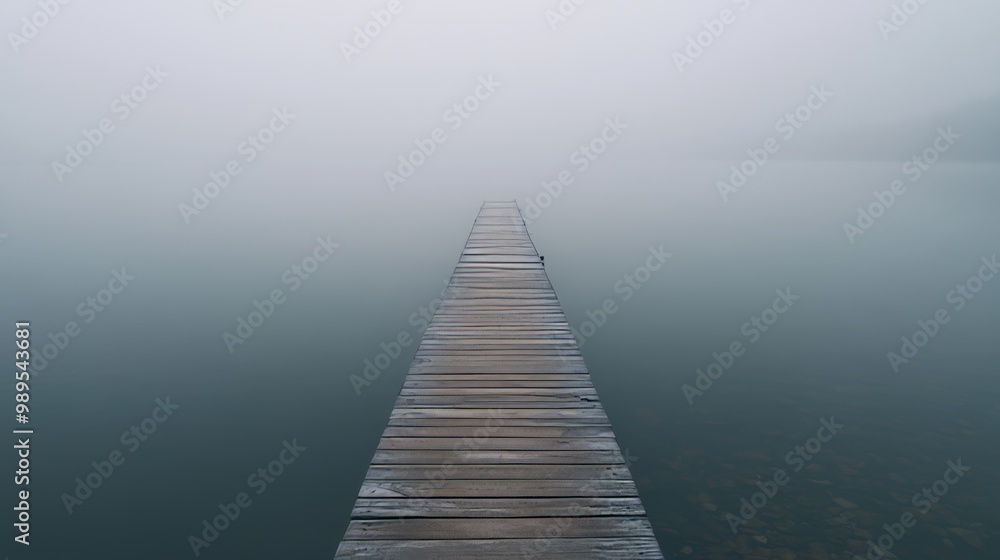 Foggy Lake with Wooden Dock - Serene Landscape Photography Foggy Lake with Wooden Dock - Serene Landscape Photography