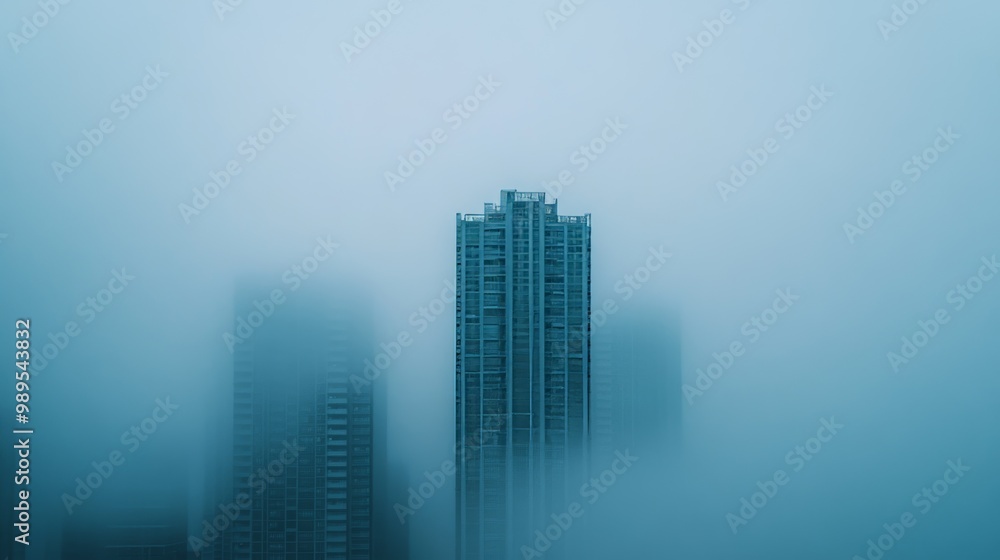 Fototapeta premium Tall Skyscraper Emerging From Fog in City