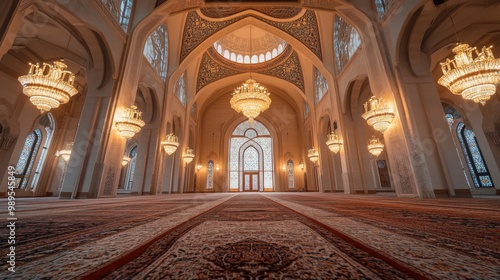 Magnificent Interior of a Grand Mosque: Islamic Architecture and Divine Sanctuary photo