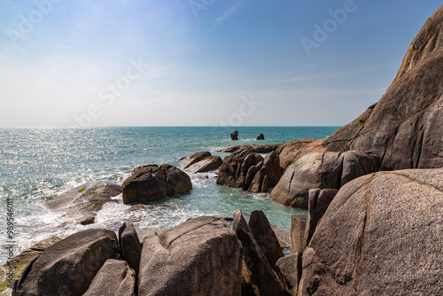 View of large boulders in the sea near Lamai Beach, Koh Samui, Thailand