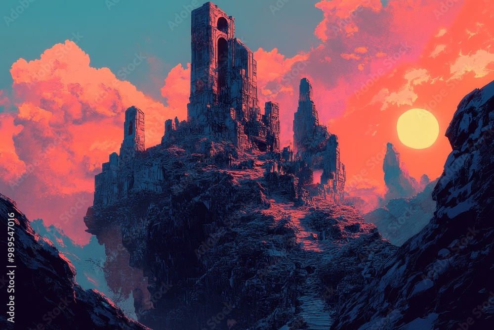 Ancient Ruins on a Mountaintop at Sunset Ancient Ruins on a Mountaintop at Sunset