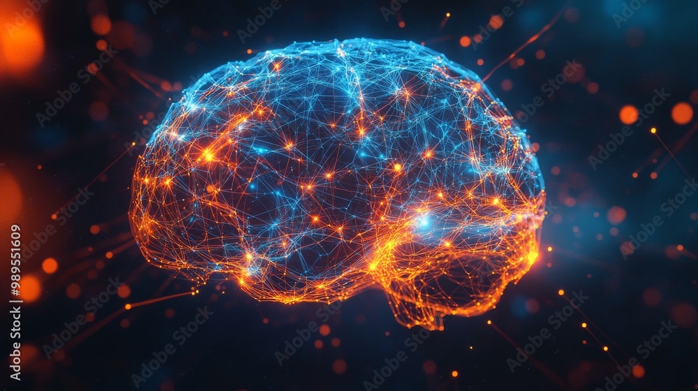 Abstract Digital Brain Network - Glowing Connections Abstract Digital Brain Network - Glowing Connections