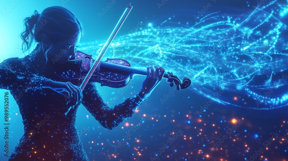 Violinist Performing with Glowing Lights Violinist Performing with Glowing Lights