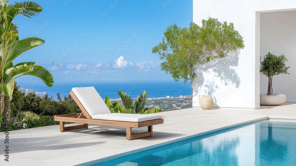Modern Poolside Lounge with Scenic Ocean View Modern Poolside Lounge with Scenic Ocean View