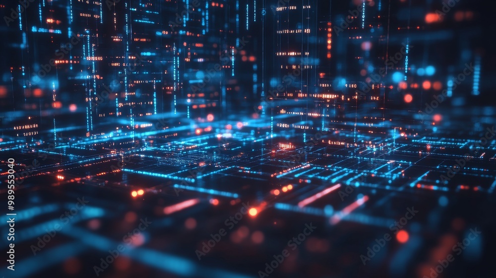 Fototapeta premium Abstract Digital Network Background: Futuristic Data Flow and Code