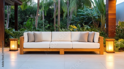 Modern Outdoor Sofa in Tropical Garden Setting photo