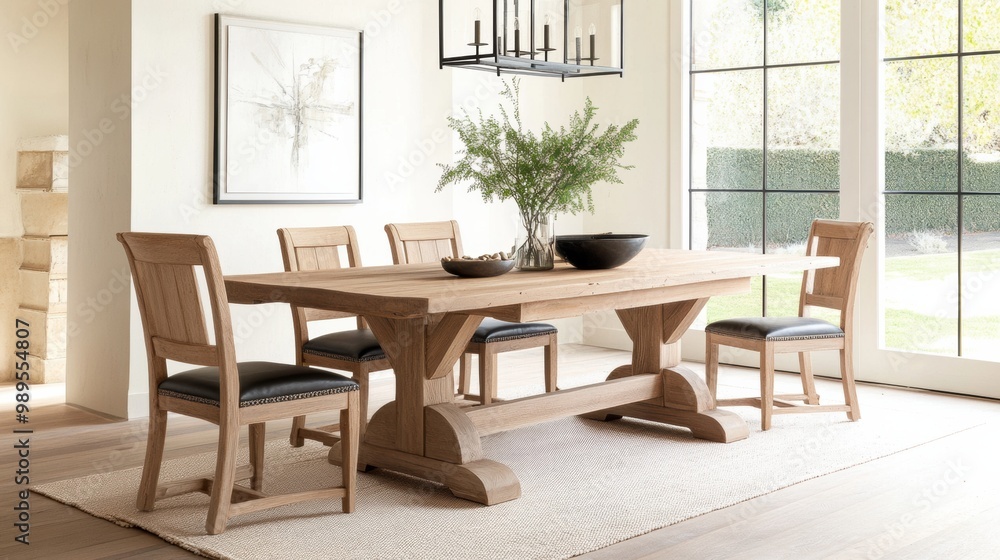 Fototapeta premium Modern Wooden Dining Room with Natural Light