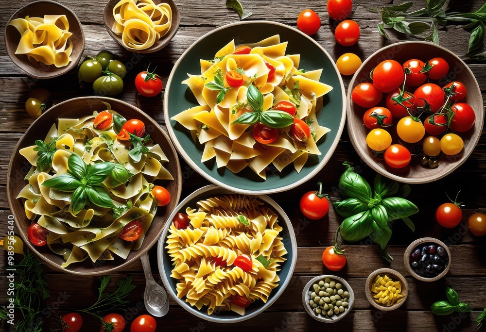colorful pasta dishes featuring zesty fresh vibrant ingredients delicious italian feast, herb, sauce, meal, food, olive, cheese, vegetable, pepper, tomato colorful pasta dishes featuring zesty fresh vibrant ingredients delicious italian feast, herb, sauce, meal, food, olive, cheese, vegetable, pepper, tomato