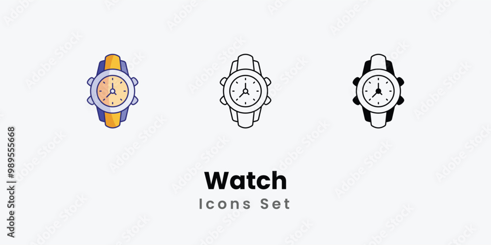 Watch Icons thin line and glyph vector icon stock illustration Watch Icons thin line and glyph vector icon stock illustration
