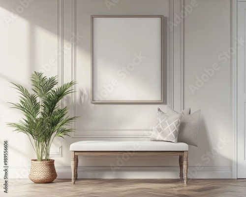 Minimalist Scandinavian Poster Frame Mockup in White Room Interior