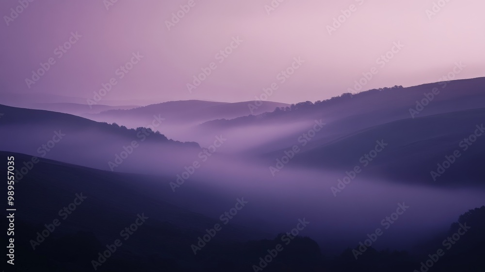 Purple Sky Over Misty Mountains: A Serene Landscape Purple Sky Over Misty Mountains: A Serene Landscape