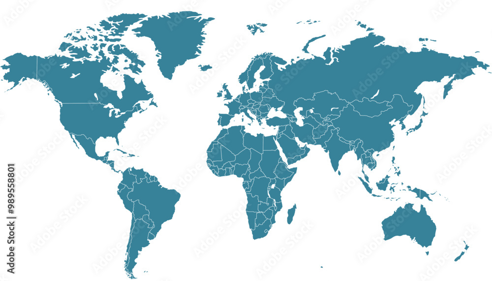 Obraz premium World map. Blue modern vector map. Silhouette map