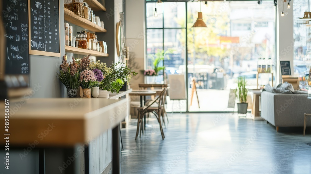 A lively retail space filled with natural light featuring stylish decor and vibrant flowers A lively retail space filled with natural light featuring stylish decor and vibrant flowers