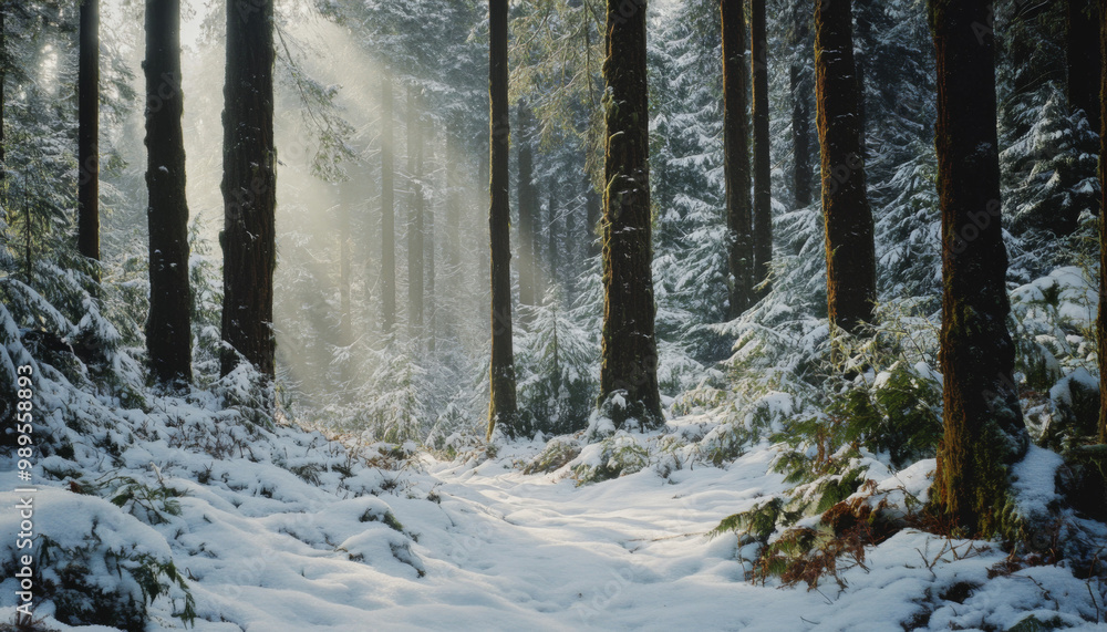 Naklejka premium Pacific Northwest in winter, forrest in winter, winter wonderland, winter landscape