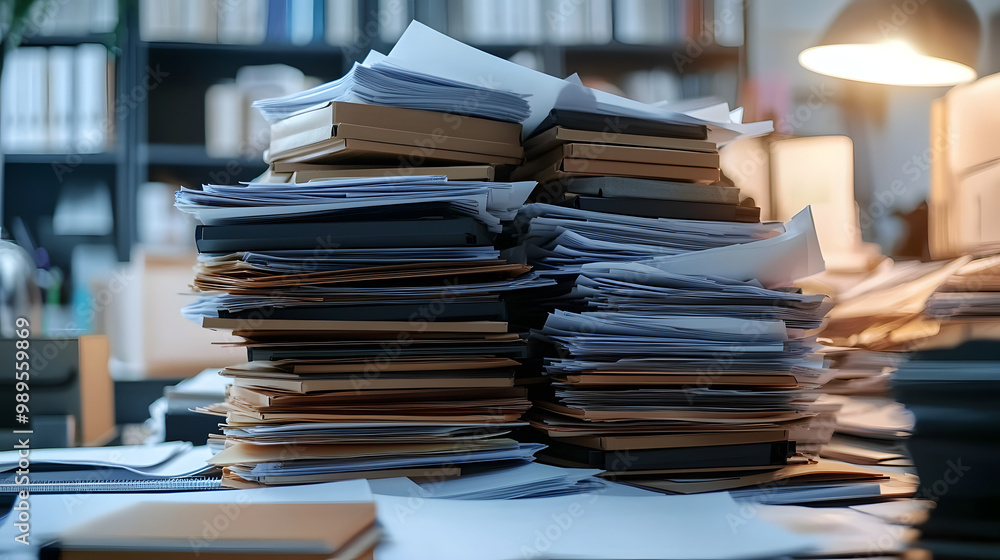Overloaded inbox tray with stacks of paperwork in an administrative office. Overloaded inbox tray with stacks of paperwork in an administrative office.